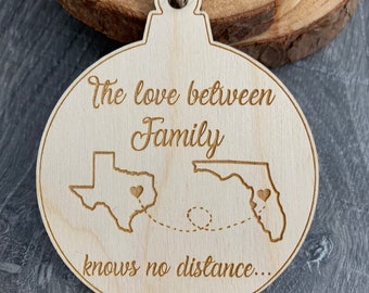 Love between Family ornament. Long distance ornament, wood ornament