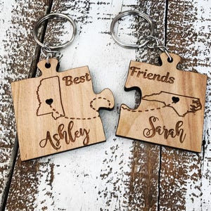 Best Friends long Distance Puzzle Piece keychains
