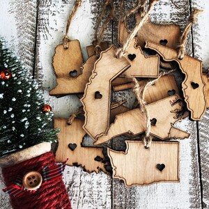Wood State ornaments a set of 4