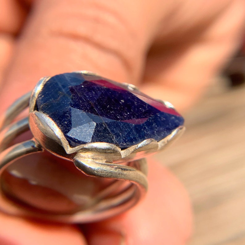 mothers day gift Dark blue Sapphire ring for men and women silver jewellery sapphire jewellery gift love