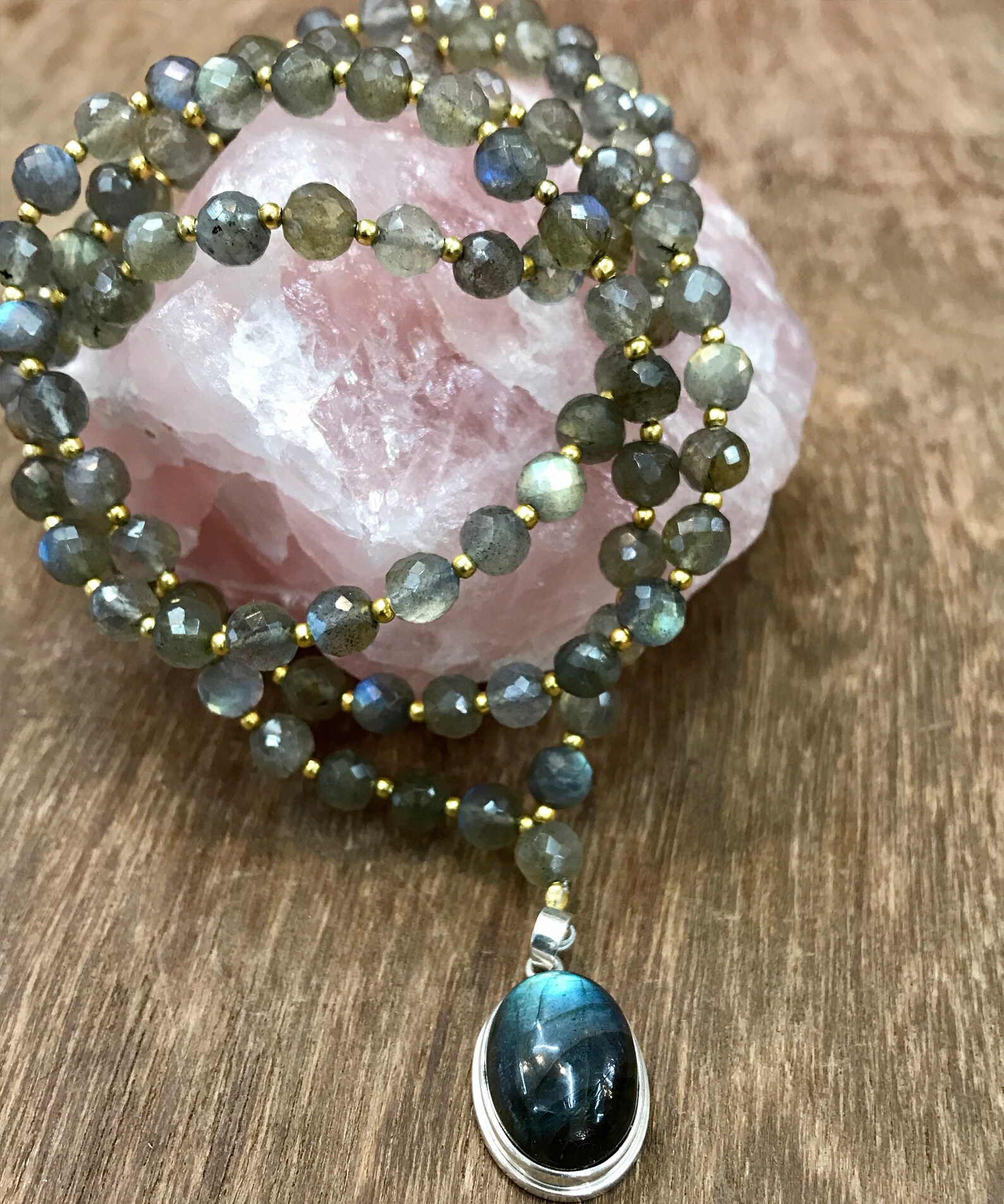BLEESED LABRADORITE MALA 108 japa mala blessed mala beads | Etsy