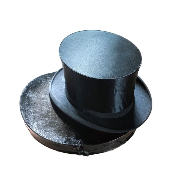 Chapeau + boîte à chapeau  - Haut-de-Forme français ancien authentique XIXème