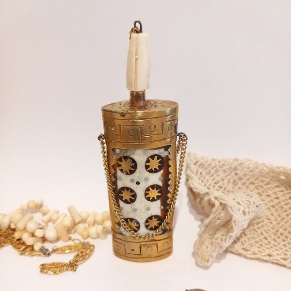 Oriental perfume or kohl bottle in bone and silver