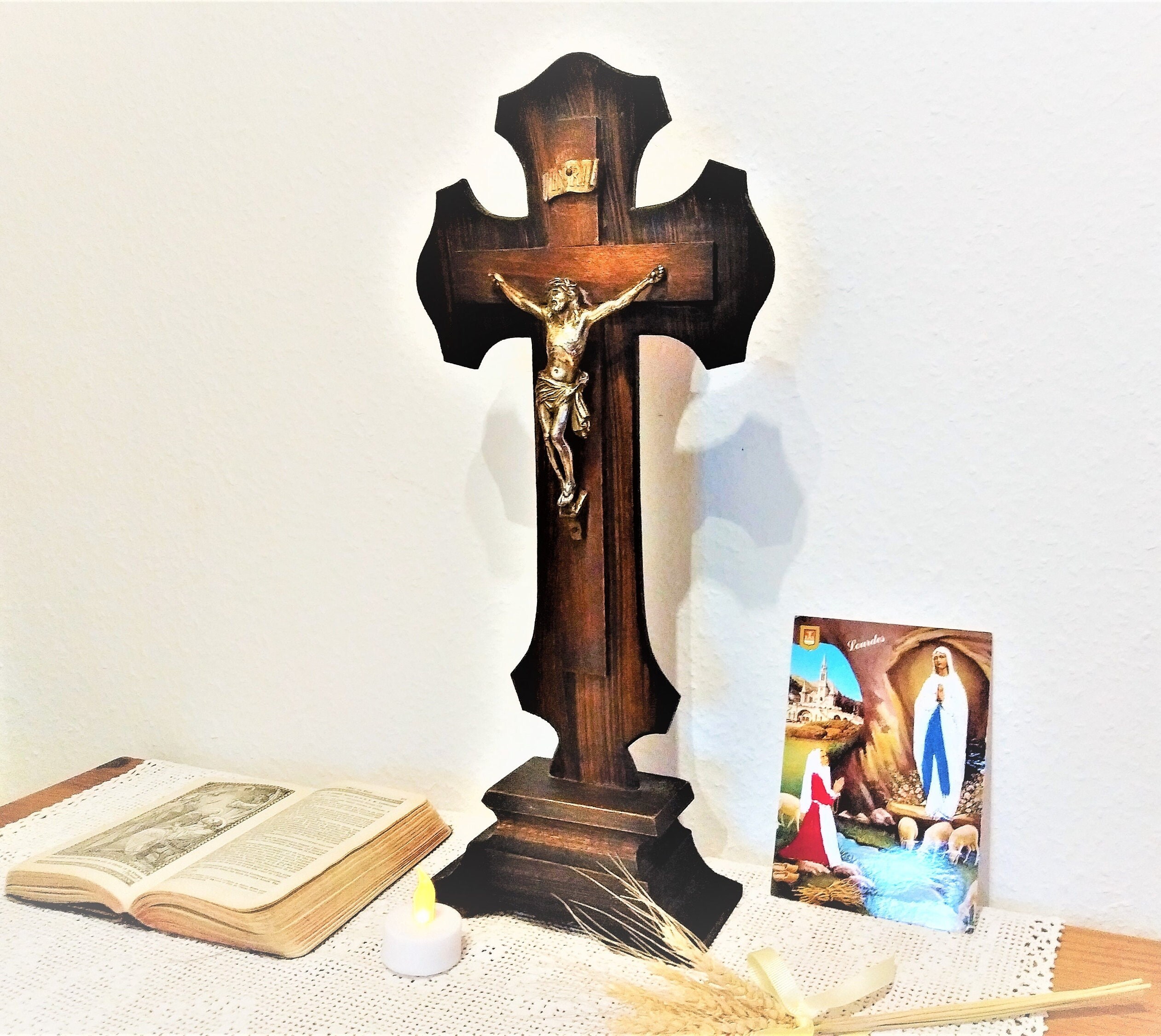 Ancien Grand Crucifix d'autel 42 cm à Poser