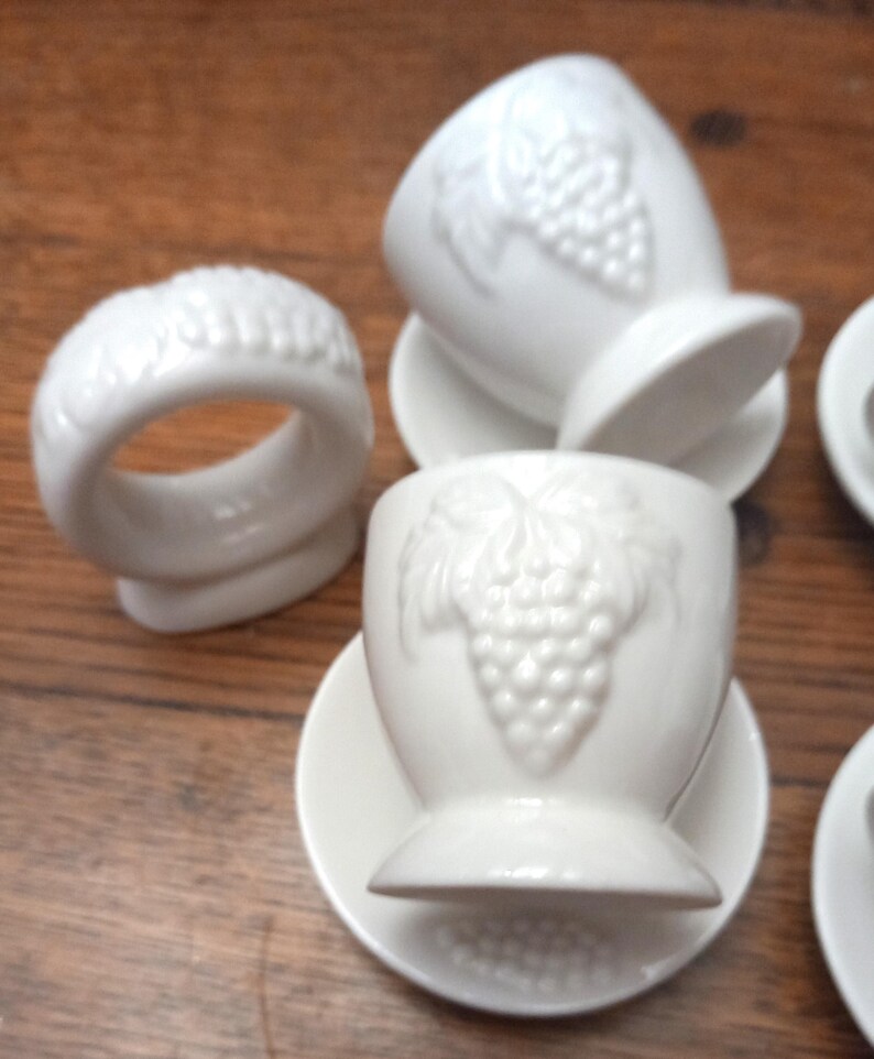 4 Egg Cups 4 Saucers 2 Napkin Rings in White Porcelain Etsy
