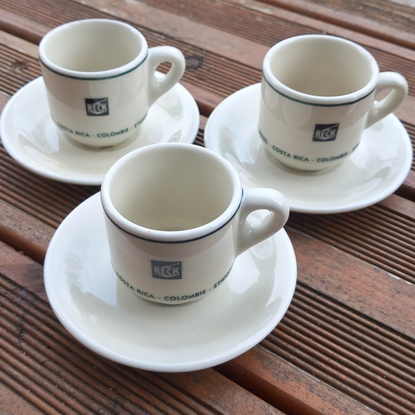 Ensemble de 3 tasses à café + sous-tasses  de bistrot français - Café Reck