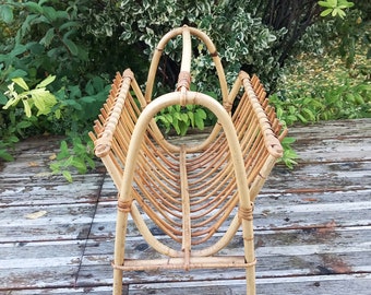 Vintage rattan magazine rack