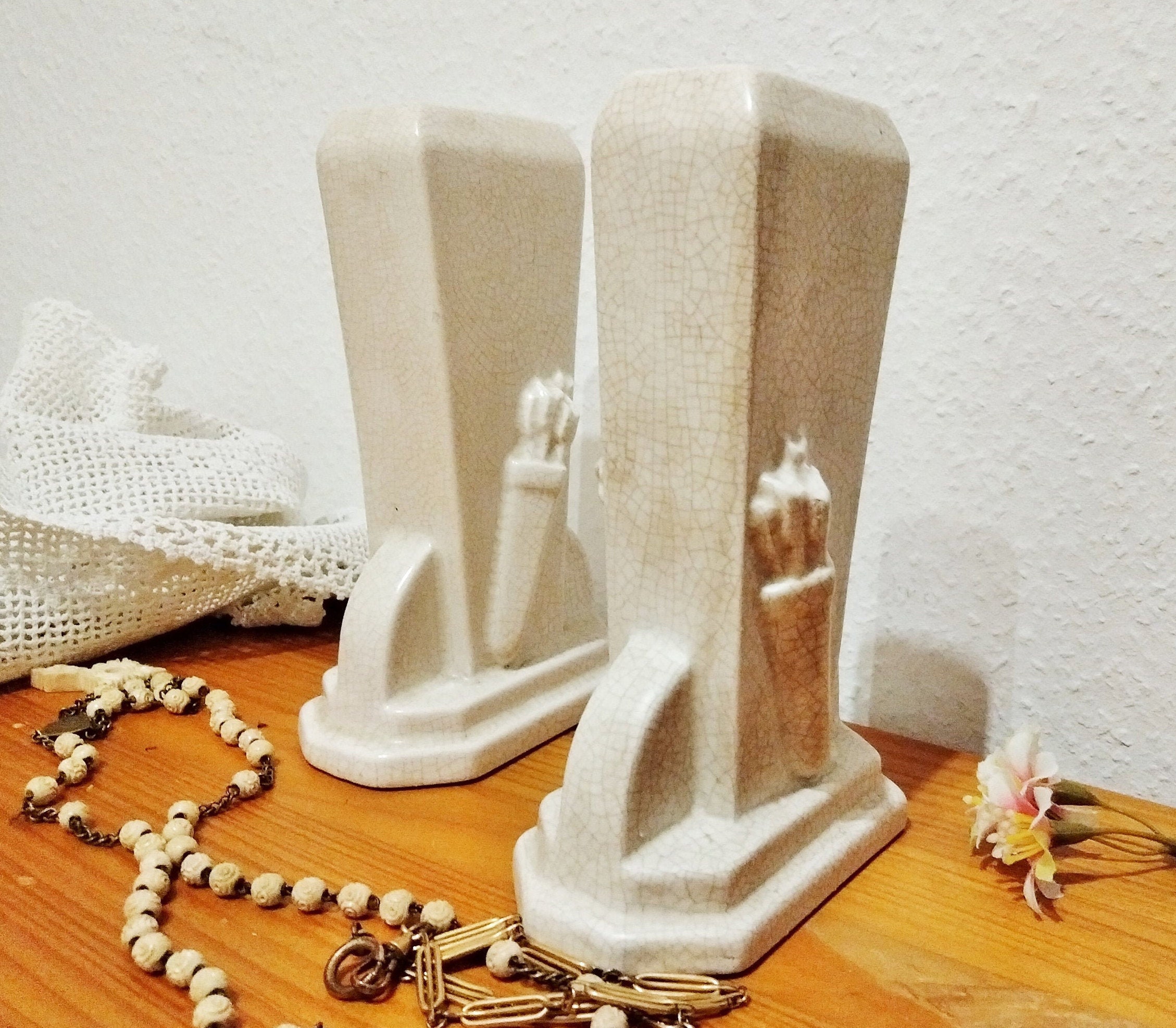 Paire de Vases Art Deco Céramique Craquelée