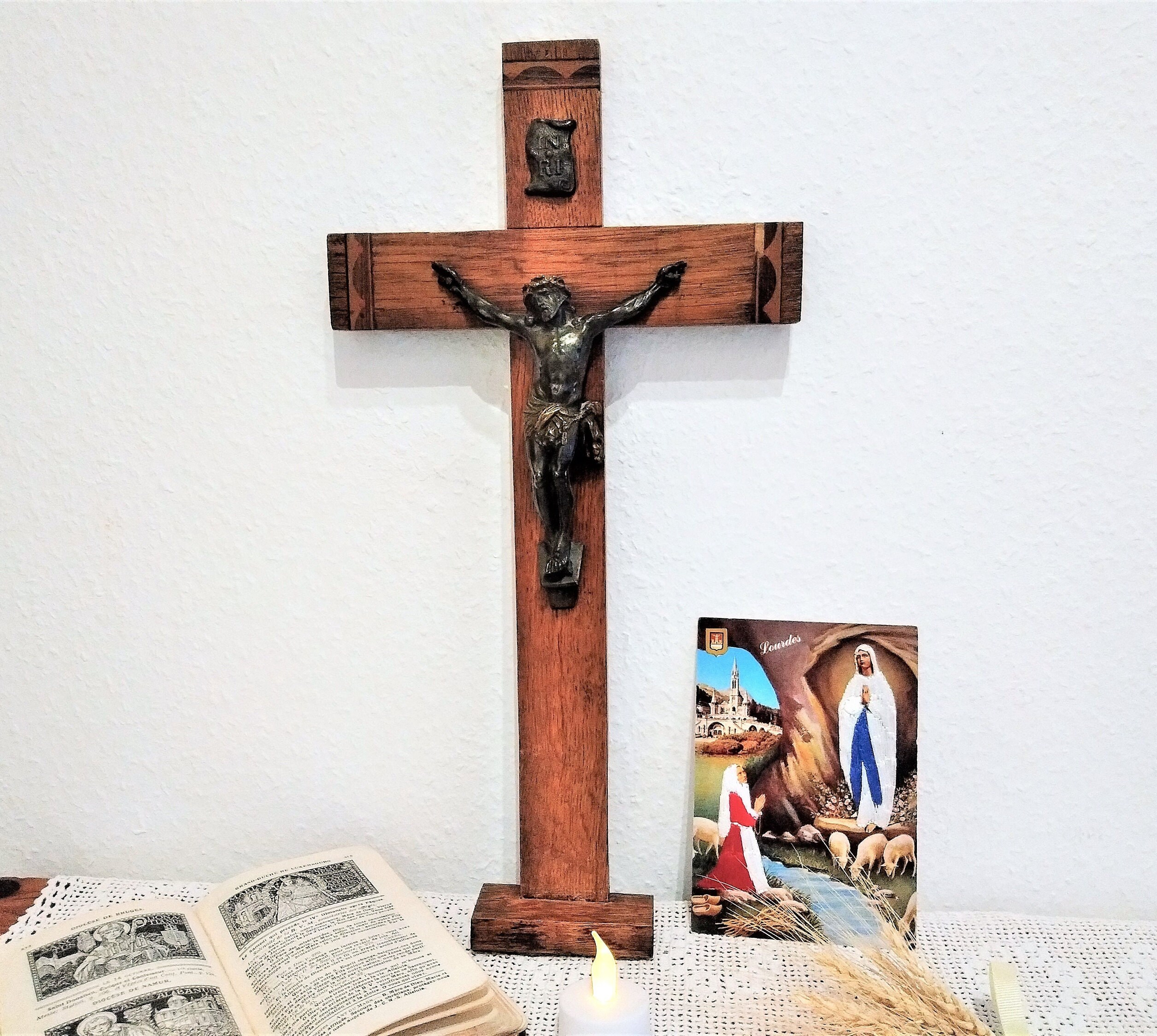 Ancien Grand Crucifix d'autel 40 cm à Poser