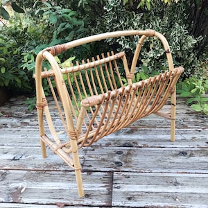 Vintage Rattan Magazine Rack / Newspaper Rack