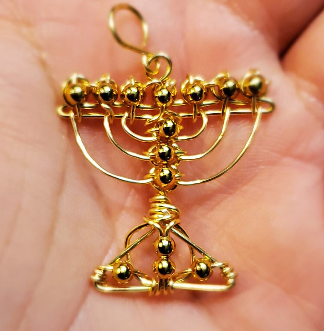 Gold Metal Baby Menorah Pendant Etsy