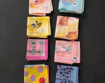 VTG 1970s 1980s Japanese Handkerchief Lot of 8 Hanae Mori Nakanishi Pinkish Boo Colorful Floral Geometric Cotton Hankies NOS
