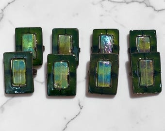 Anelli portatovaglioli Pier 1 in vetro iridescente e rame, set da 8 pezzi realizzati a mano.