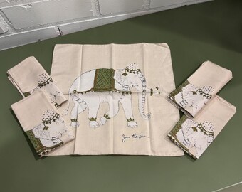 VTG 70s Jim Thompson Elephant Napkins Set 5 Thailand Silk Linen 16x16 Signed