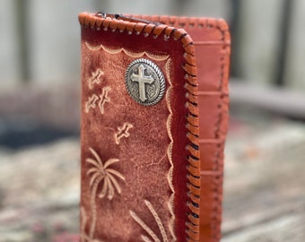 Handmade Long Bifold Western Wallet for Men Hand Tooled 