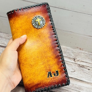 Handmade Tooled Leather Long Wallet, Western Cowhide Billfold, Personalized