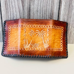Cartera de cuero de tres pliegues para hombres, cartera personalizada para hombres con ventana para identificación, regalos hechos a mano para hombres