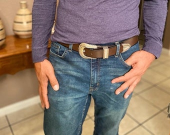 Western Cowboy Boho Belt Leather Jeans Belt Buckle Men's Waist Accessories