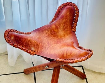 Handmade Leather Stool | Accent Chair | Unique Western Home Decor