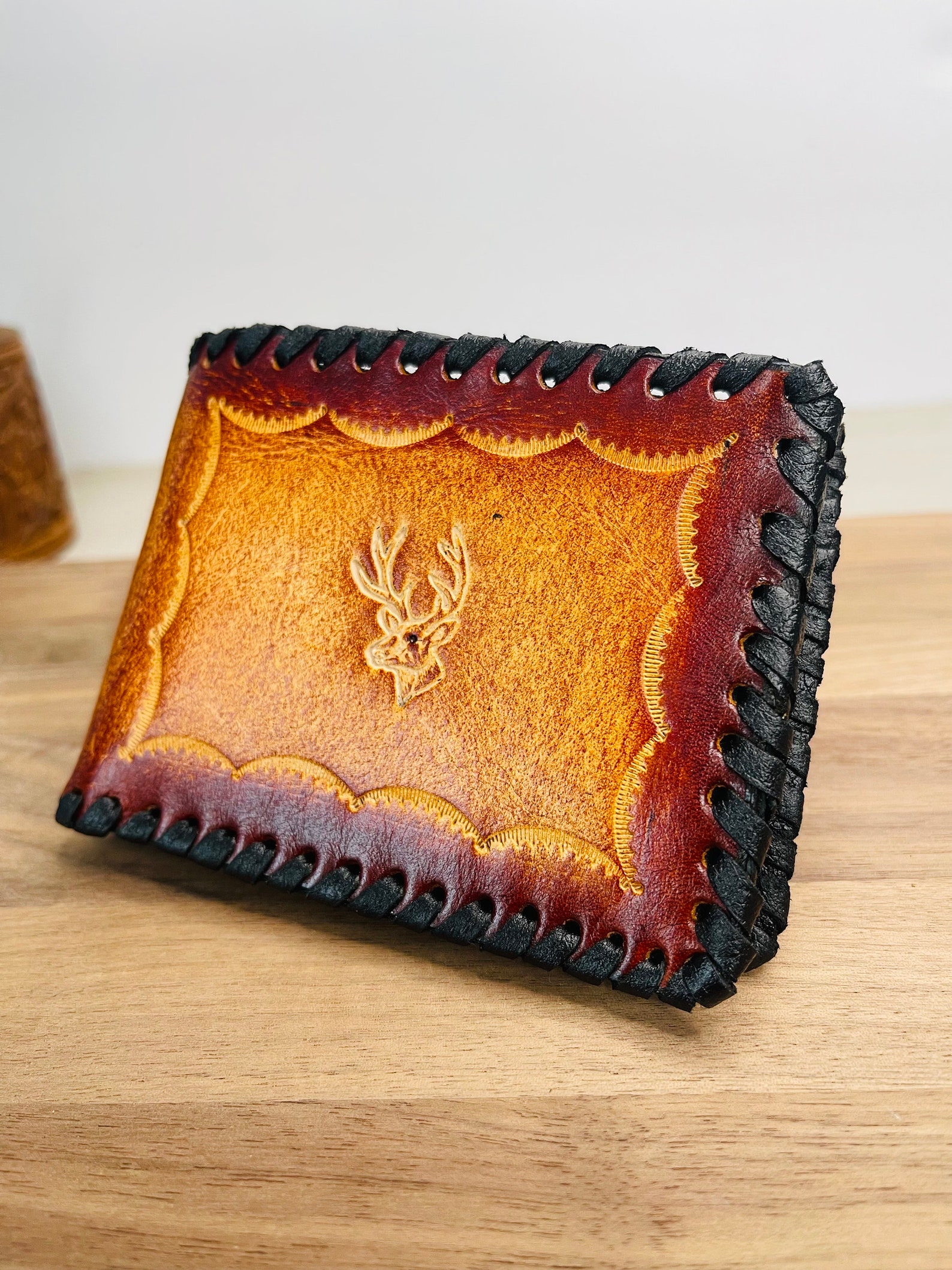 Handcrafted Leather Bifold Wallet – Tooled Deer Design