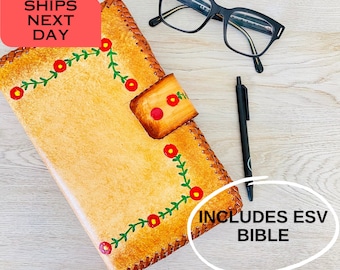 Grandma Mother's Day Gift, Handmade with Genuine Leather Bible Cover + ESV Bible, Christian Gift for Mom, Lifetime Protection for your Bible