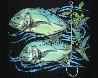 Slide Bait T-Shirt, Ulua Fishing Tshirt, Fish Design, Hawaiian Style Fish Shirt, Giant Trevally, Fisherman’s Gift, Fish Print, Mens Tee