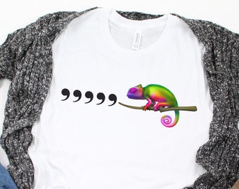 Details about   Comma Chameleon T-SHIRT Lizard Grammar 80S Cute Pun Joke Funny birthday gift 