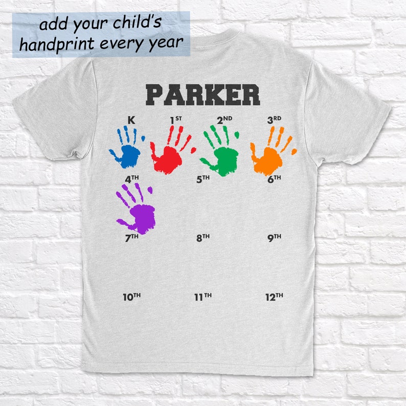 Class of 2036, Class of 2035, Grow with Me Hand Print Shirt, First Day of School, Senior Shirts, Graduation Gift image 2