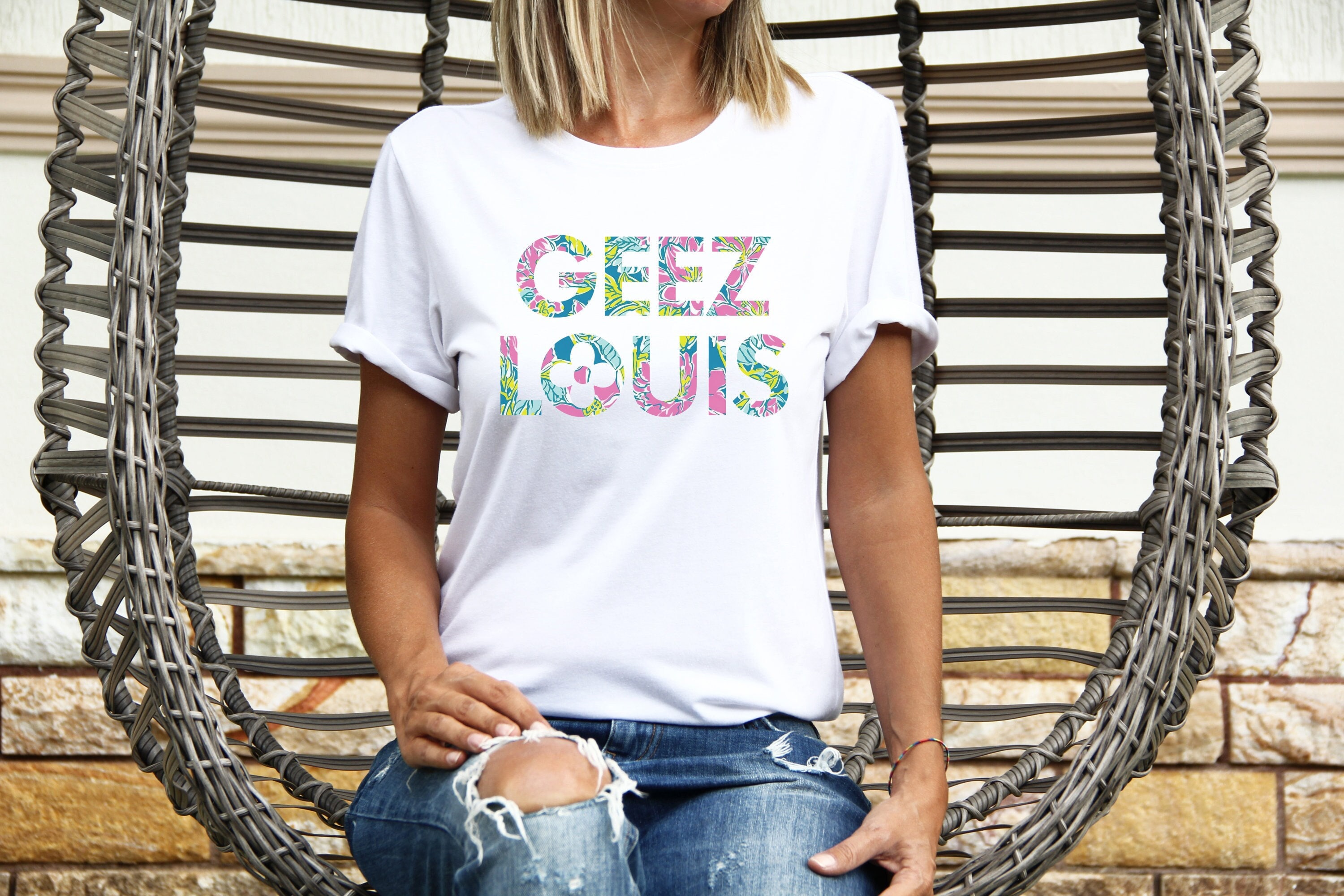 SteelDustDesigns Palm Beach Preppy Aesthetic, Geez Louis Funny Mom Shirt, Summer Beach Vacation Tee