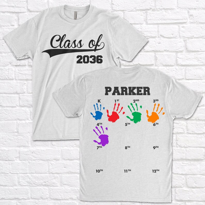 Class of 2036, Class of 2035, Grow with Me Hand Print Shirt, First Day of School, Senior Shirts, Graduation Gift image 1