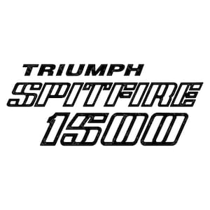 May include: Black and white Triumph Spitfire 1500 logo. The logo is in a bold, stylized font.