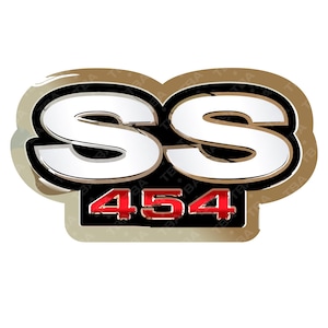 Peut inclure: Un emblème or et noir avec les lettres "SS" en blanc et le nombre "454" en rouge.