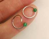 18k Yellow Gold, Green Jade, Hoops Earrings, 925 Sterling Silver, Hand Made, Hammered, Wrapped Wire, Green Gemstones, 22k Yellow Gold, Wire,