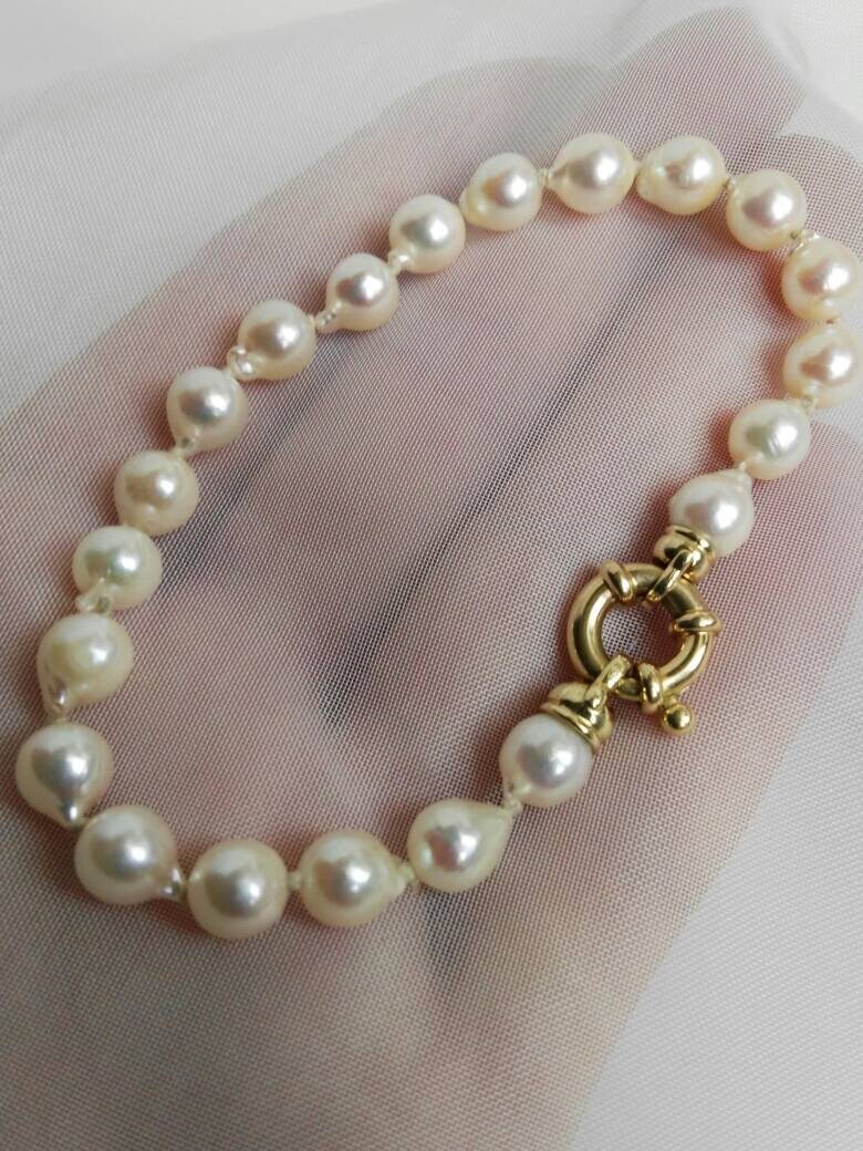 HEART, LOVE, GIFT, Pearls Bracelet, Luxury Bracelet 18K Solid Yellow ...