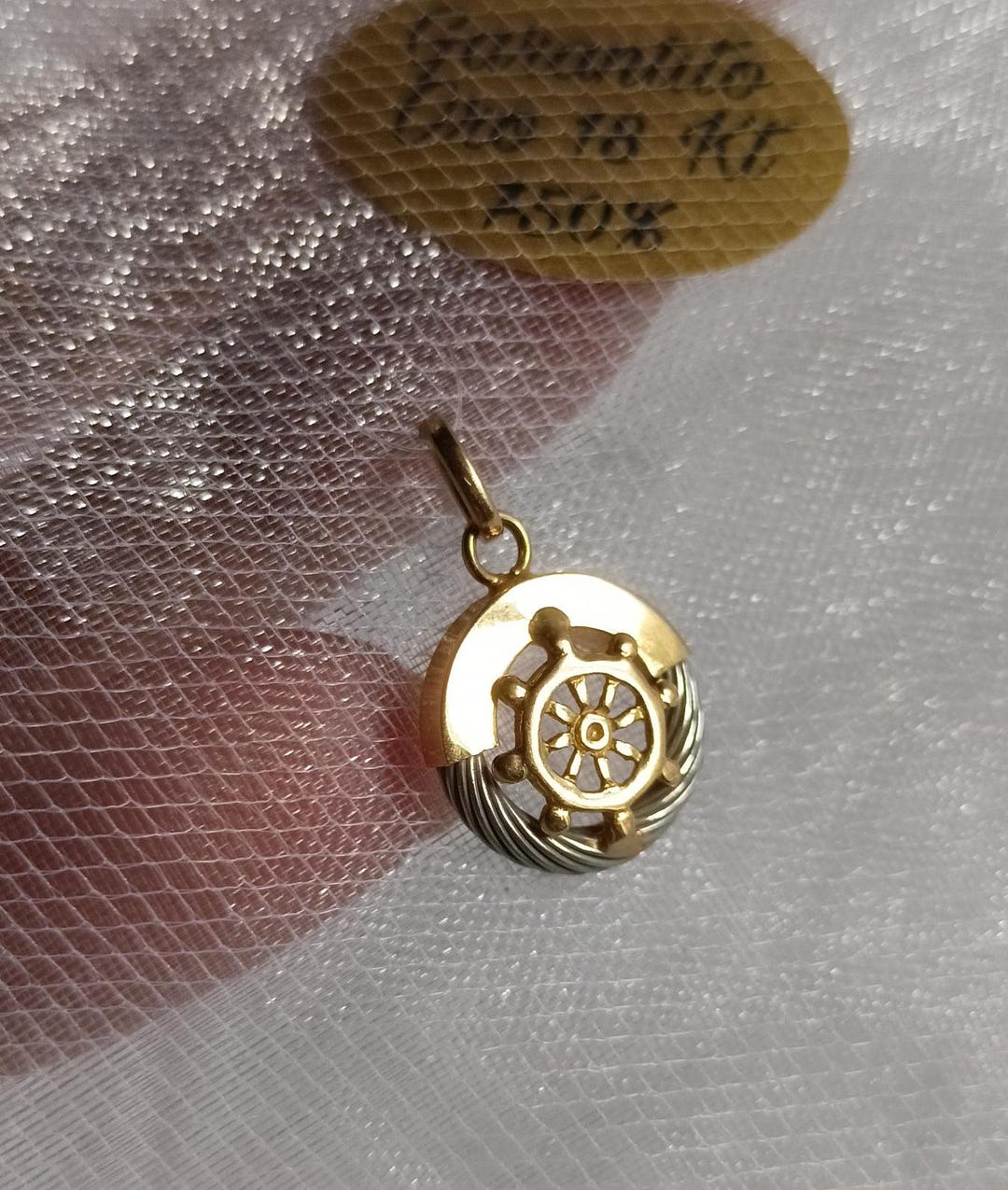 Vintage Rudder Pendant 18K Solid Gold, Stainless Steel, Wire Wrapped ...