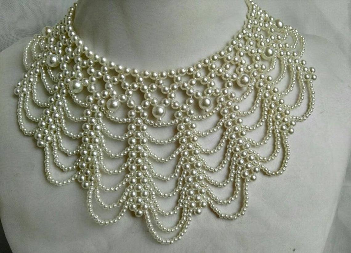 Pearls Necklace, Bride Choker Necklace, Bride Jewel, Wire Wrapped ...