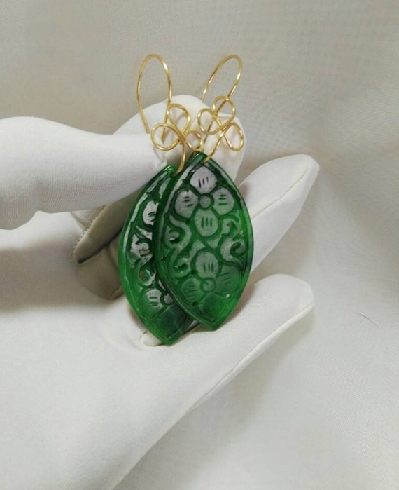Carved jade earrings deals