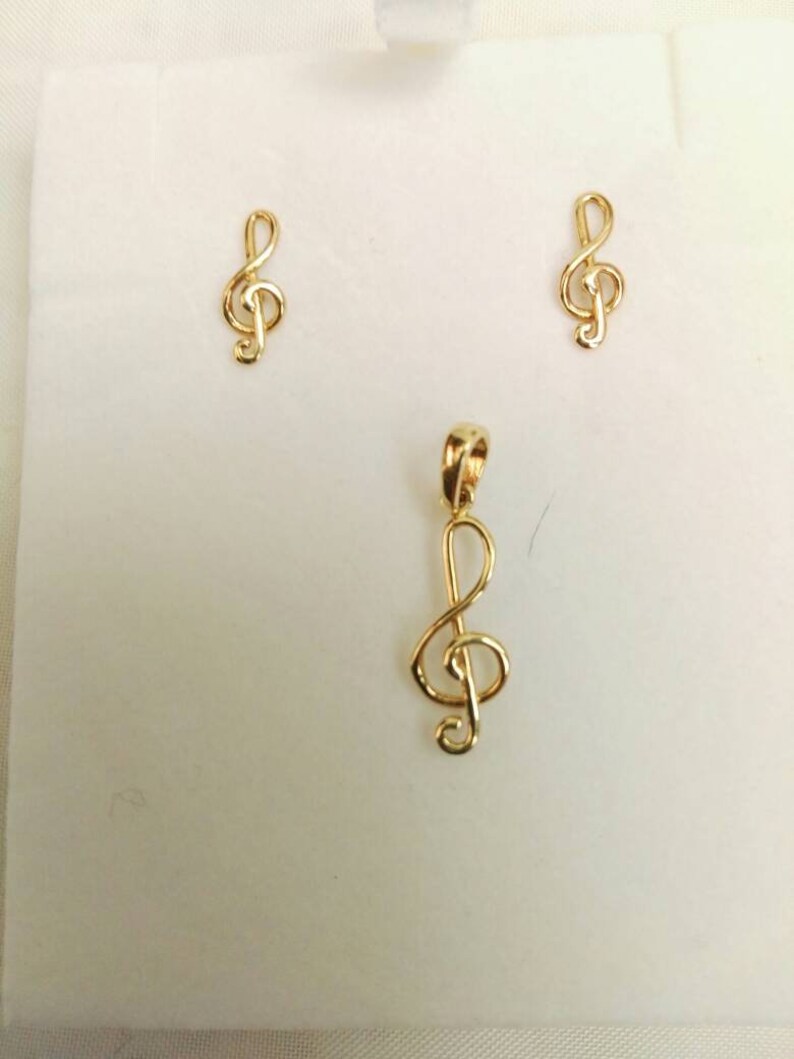 Violin Key 18k Yellow Gold Jeweles Sets Bride Earrings Etsy