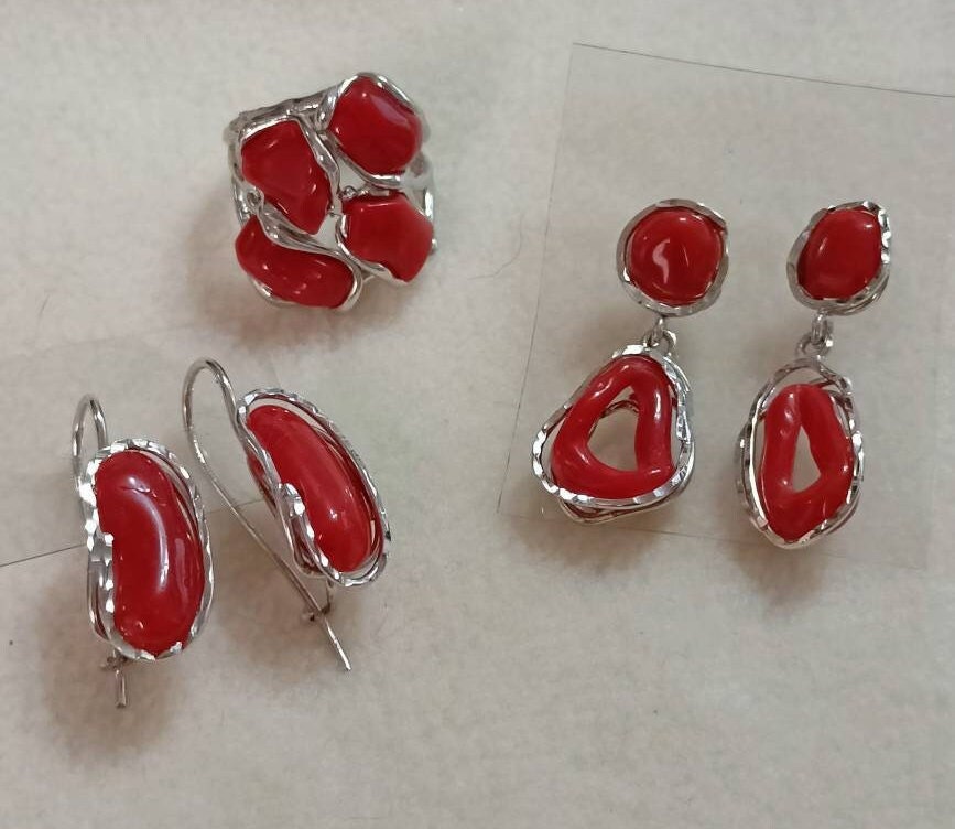 Sardinian Red Coral Ring, Earrings, 925 Sterling Silver, Vintage Jewel ...