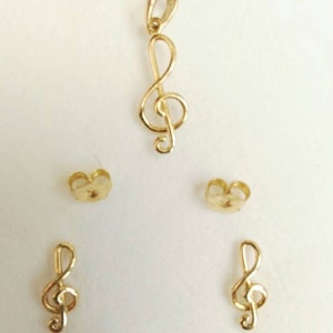 Violin Key, 18k Solid Yellow Gold, Jeweles Set, Bride Earrings, Bride ...