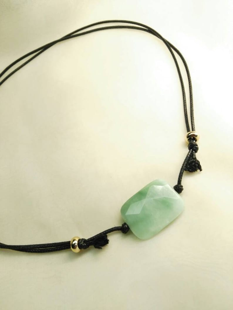 Yellow Gold Faceted Green Jade Wrapped Wire Handmade Necklace Pendant Gemstones Wire, Black Choker Blue Choker