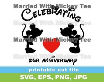 Etsy SVG kissing mickey with Minnie Celebrating our anniversary cute red heart