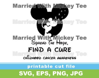 SVG Spread The Hope Find Cure childhood cancer awareness slogan with Mickey Mouse  silhouette vector graphic design etsy store
