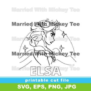 SVG Elsa Simple Black Outline with stars and mountains