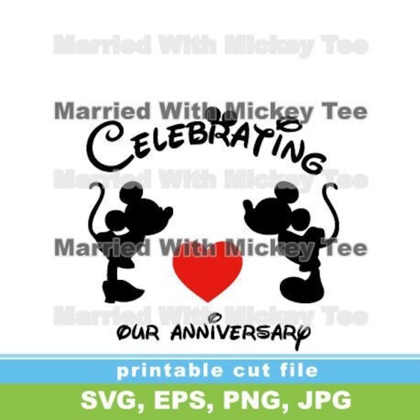 Etsy SVG kissing mickey with Minnie Celebrating our anniversary cute red heart