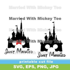SVG super mignon juste marié avec un design de château pour Mickey et Minnie Mouse