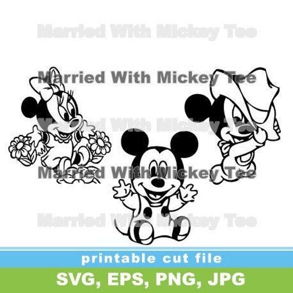 SVG  Mickey and Minnie Mouse cute babes babies kids child digital download family matching decals for vinyl machine cutter etsy eps ai