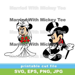 SVG novios Mickey y Minnie Mouse con disfraces de boda súper lindos. Dije que sí, le propuse matrimonio.