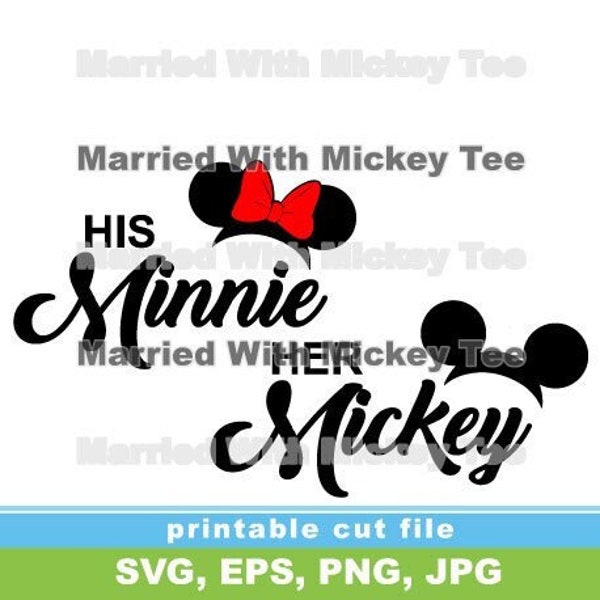 SVG his minnie her mickey matching cute couples design for DIY at home apparel