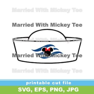SVG kapten sjöman hatt keps för män tecknad Minnie Mouse huvud öron för kryssningsrederi fartyg skjortor familjesemester Karl Karl-Peter uniform ankare vektor